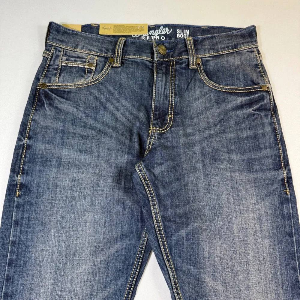Wrangler Retro Slim Boot Jeans Mens 30x34 Blue Western Cowboy Stretch Denim NEW
